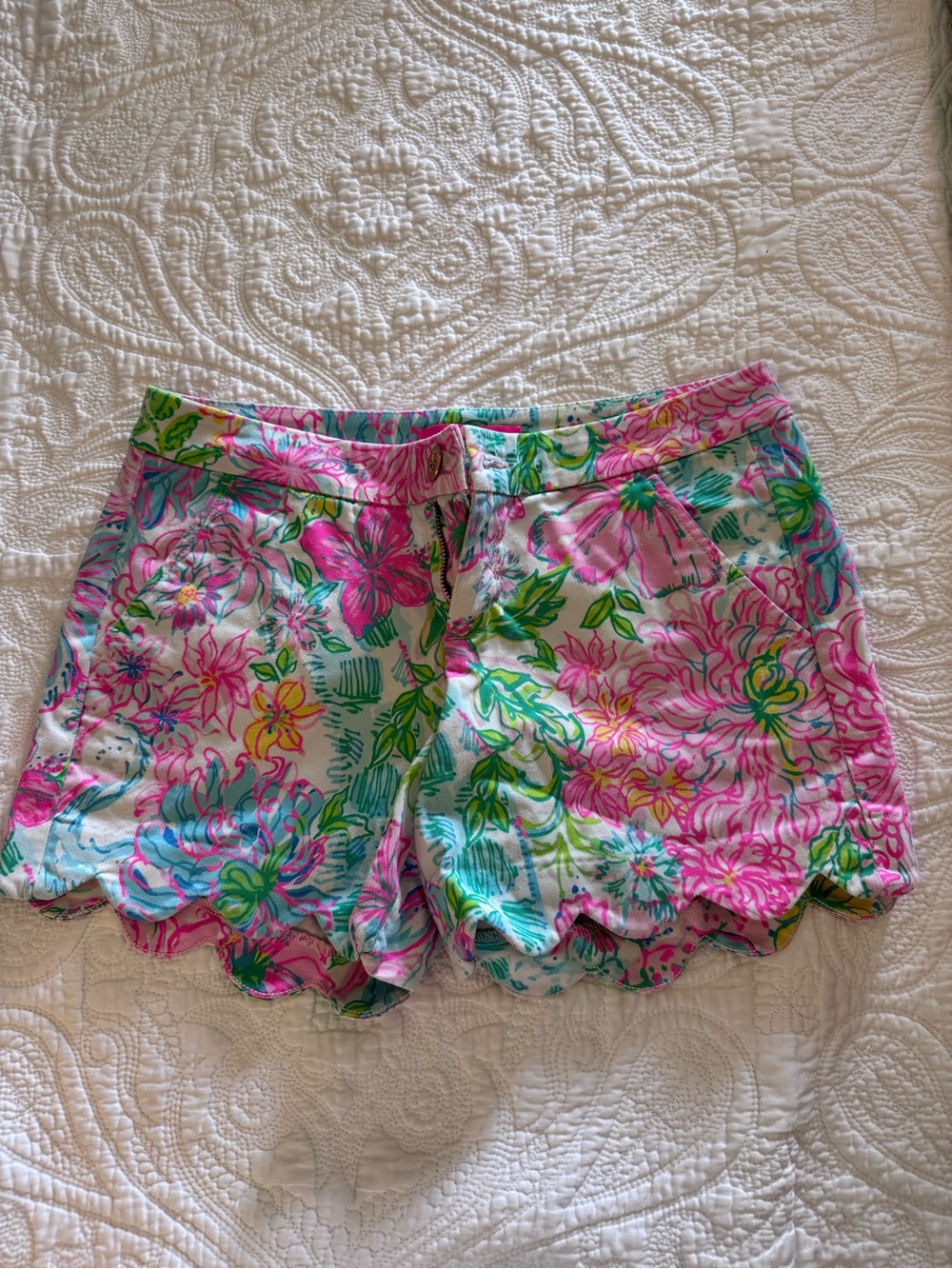 Lilly Pulitzer Pink & Green Floral Scalloped Shorts